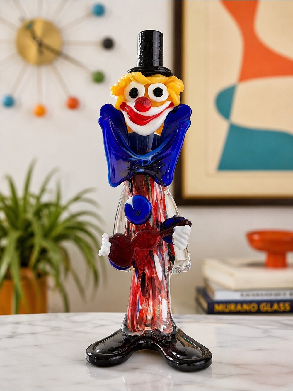 MCM Murano 12.25” Tall Italian Art Glass Clown Figurine